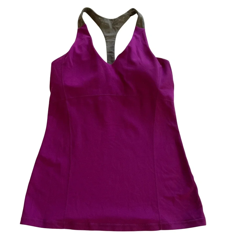 Alo Yoga Racerback Tank Top Womens Medium Magenta Purple Gray Shelf Bra